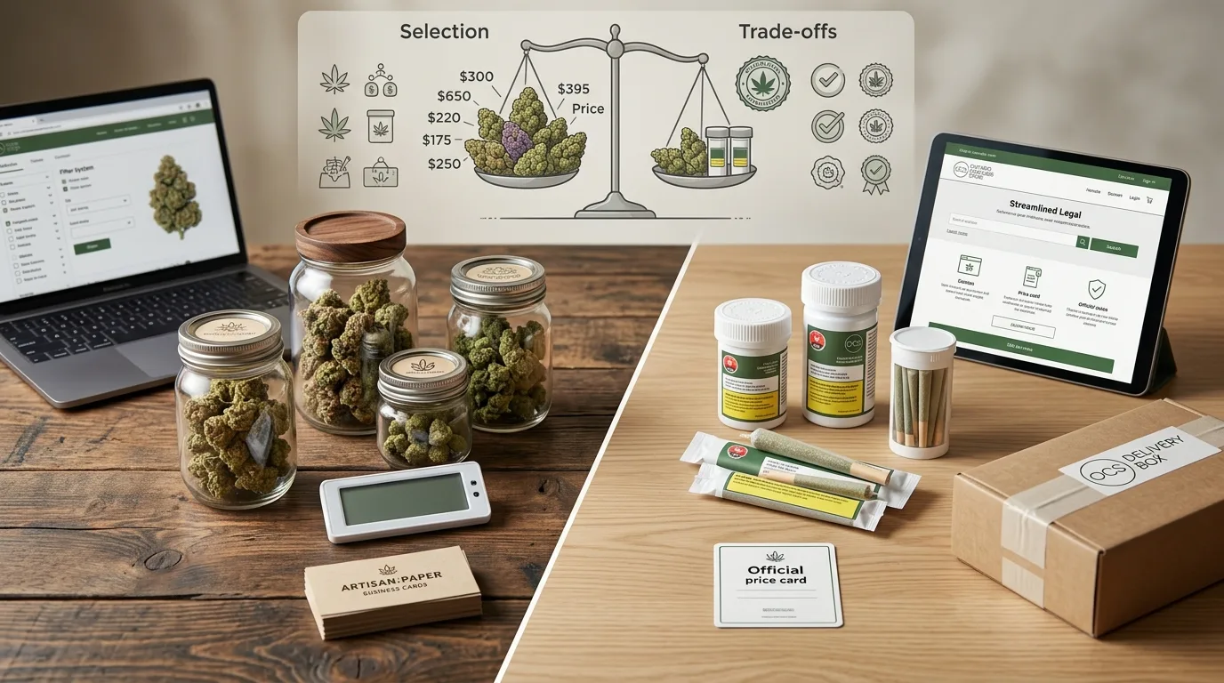 Online Dispensary vs OCS: Price, Selection and Trade-offs
