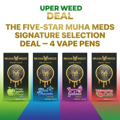 The Five-Star Muha Meds Signature Selection Deal – 4 Vape Pens (2000mg each)