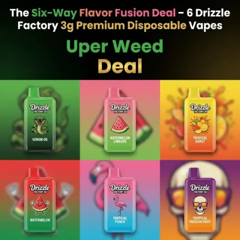 The Six-Way Flavor Fusion Deal – 6 Drizzle Factory 3g Premium Disposable Vapes