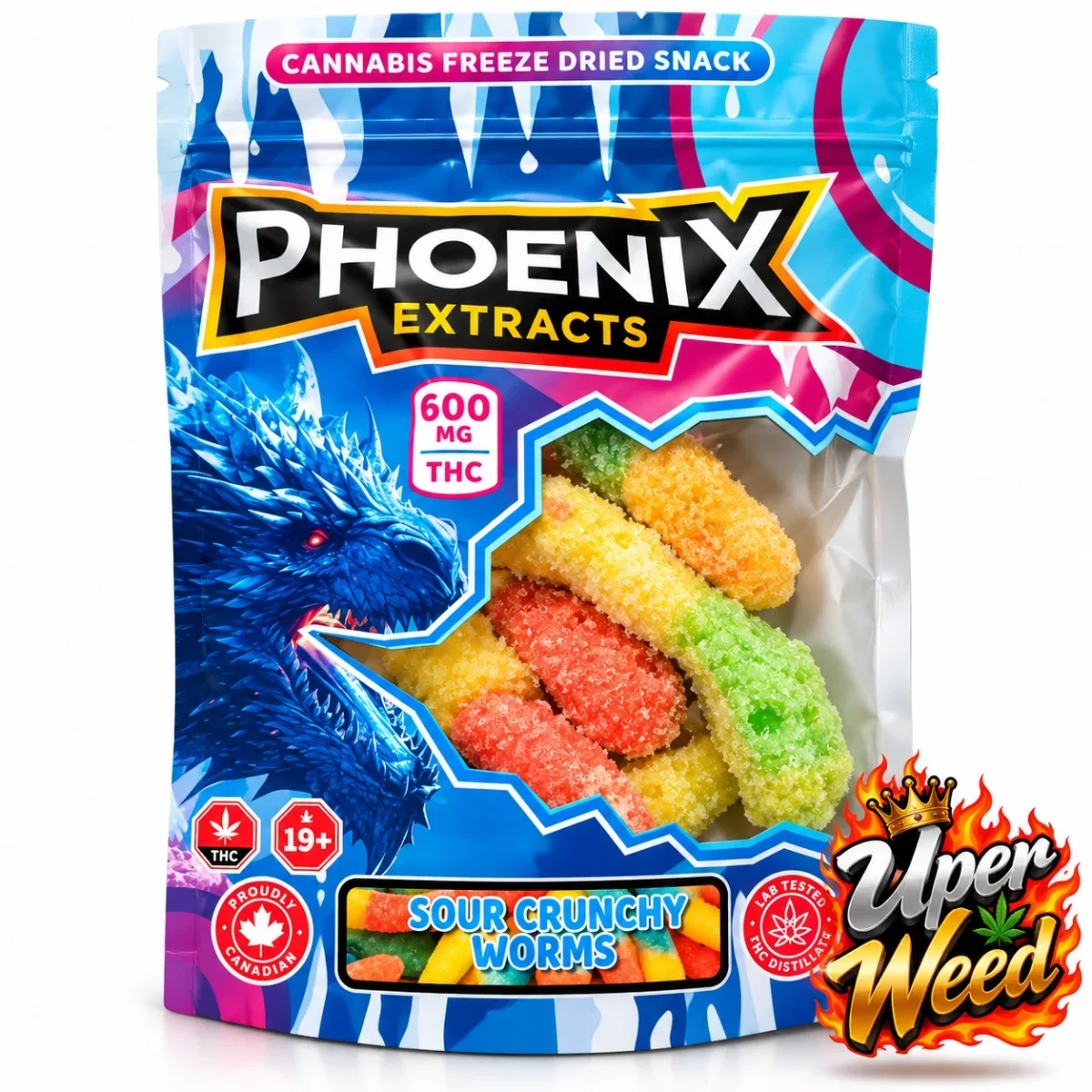 Phoenix Extracts 600mg Freeze Dried Snack, Sour Crunchy Worms