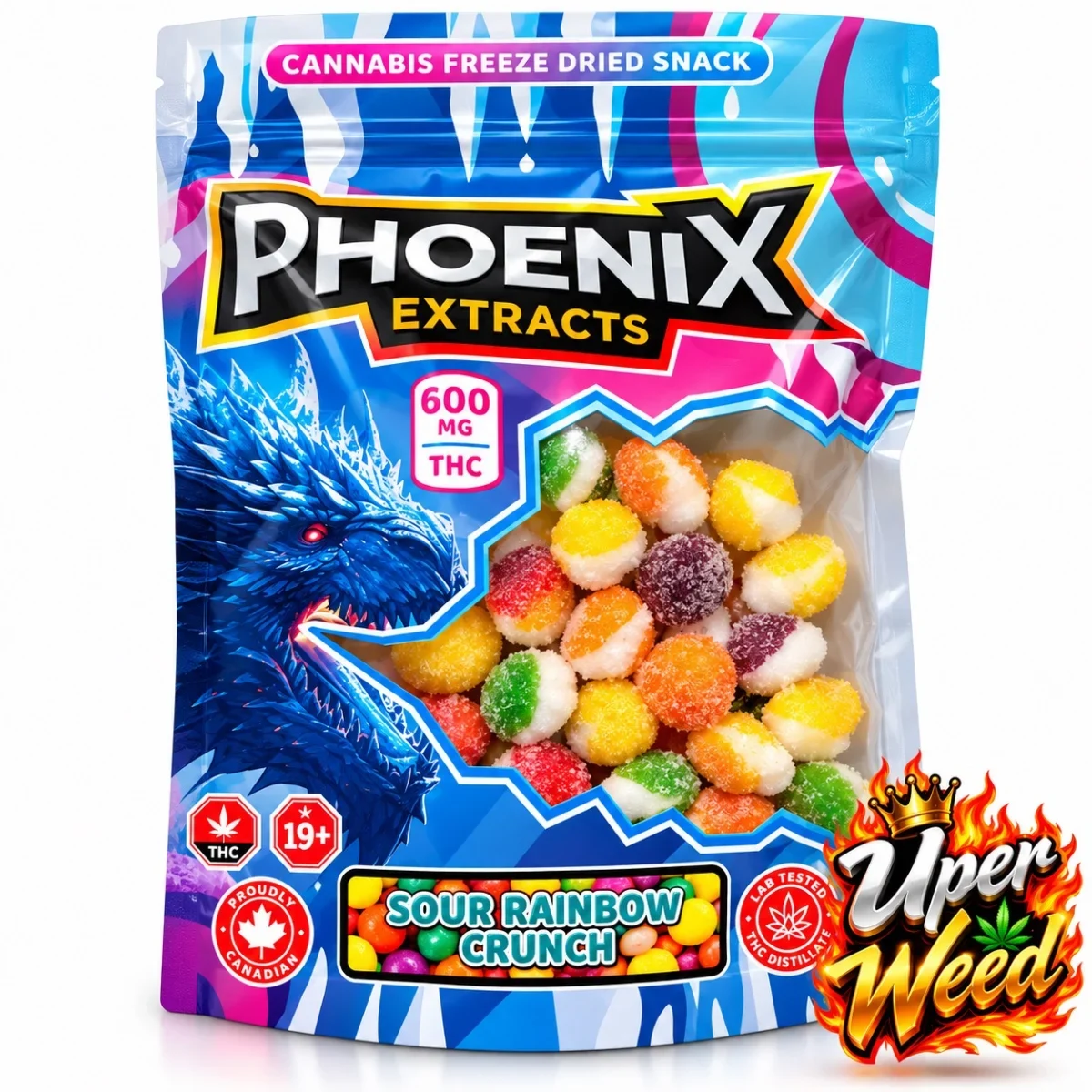 Phoenix Extracts 600mg Freeze Dried Snack, Sour Rainbow Crunch