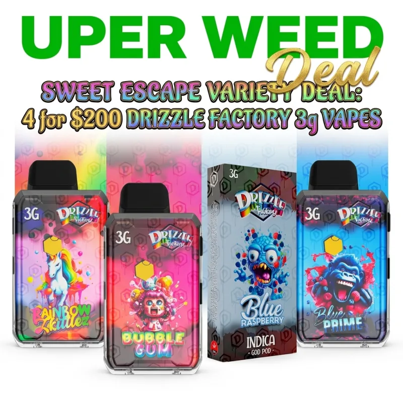 Sweet Escape Variety Deal: 4 for $200 Drizzle Factory 3g Vapes